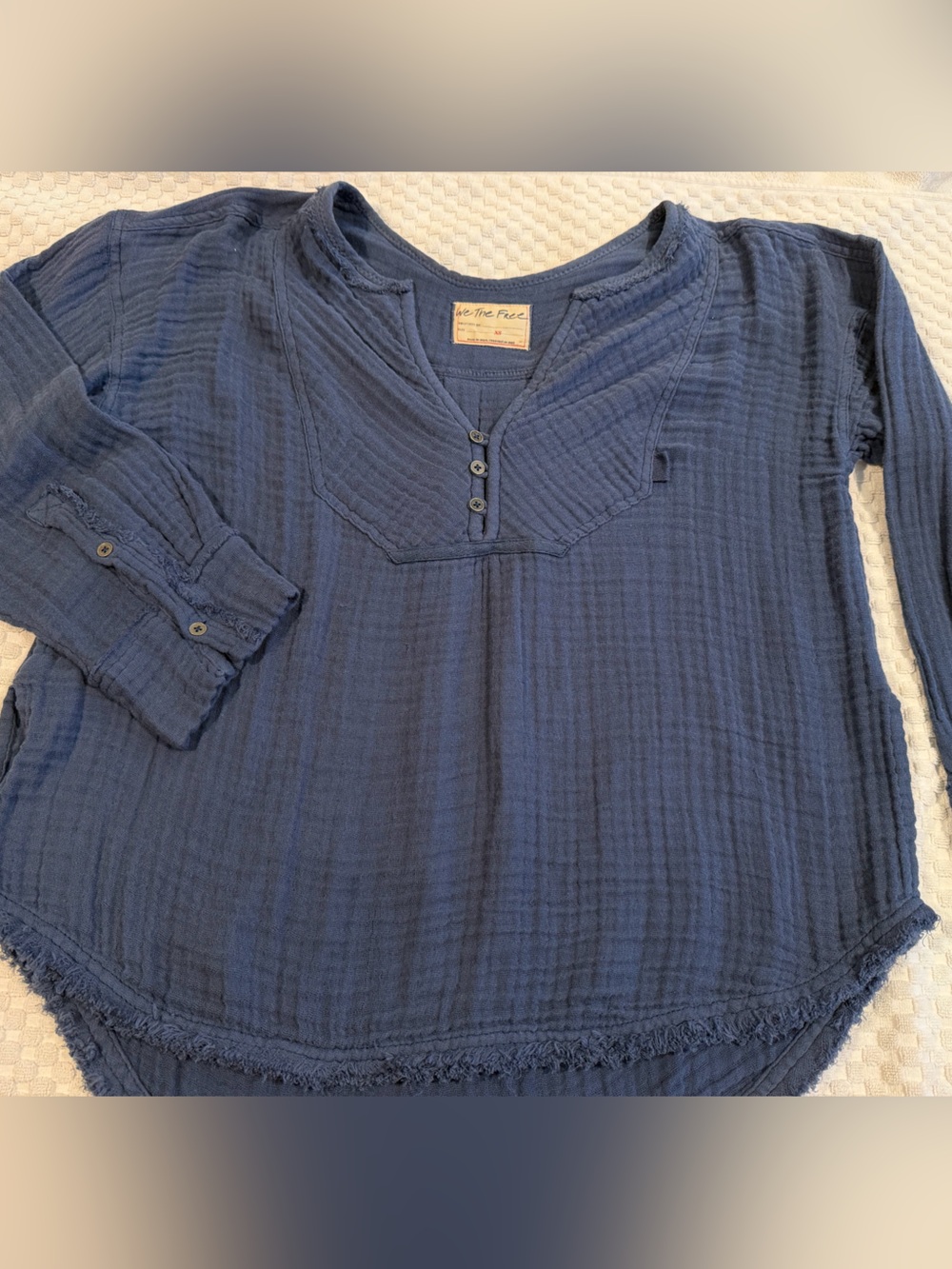 Free People Blue Quilted Oversized Top, Size XS